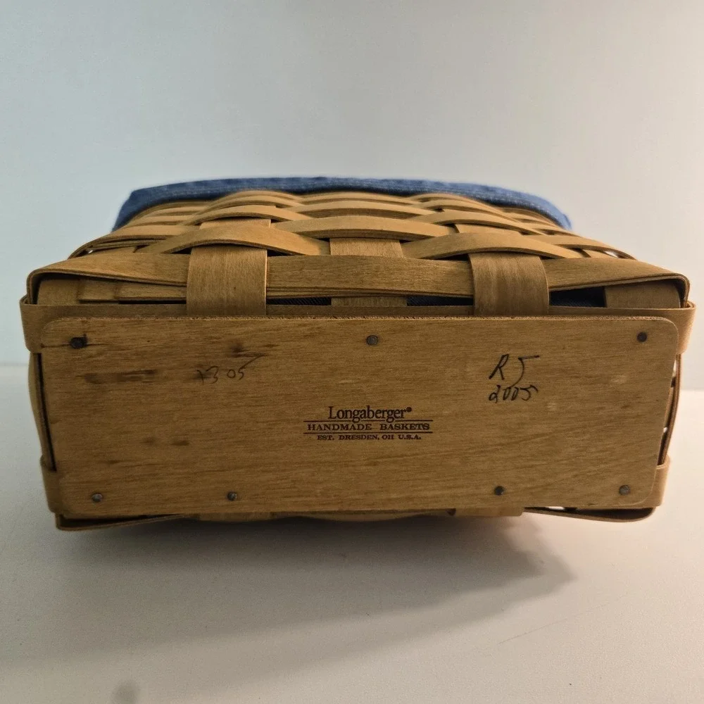Longaberger Sm Wall Pocket Basket Denim Liner Protector 2005 Leather 9x8x4.5 NEW